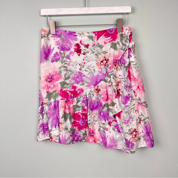 Express High Waisted Floral Asymmetrical Ruffle Mini Skirt - Picture 3 of 9